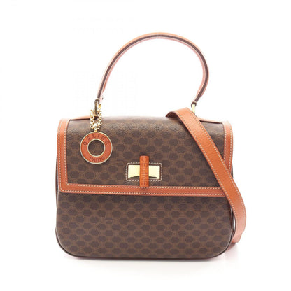 Celine Handbag Macadam 2-Way Dark Brown Canvas Leather Top Handle
