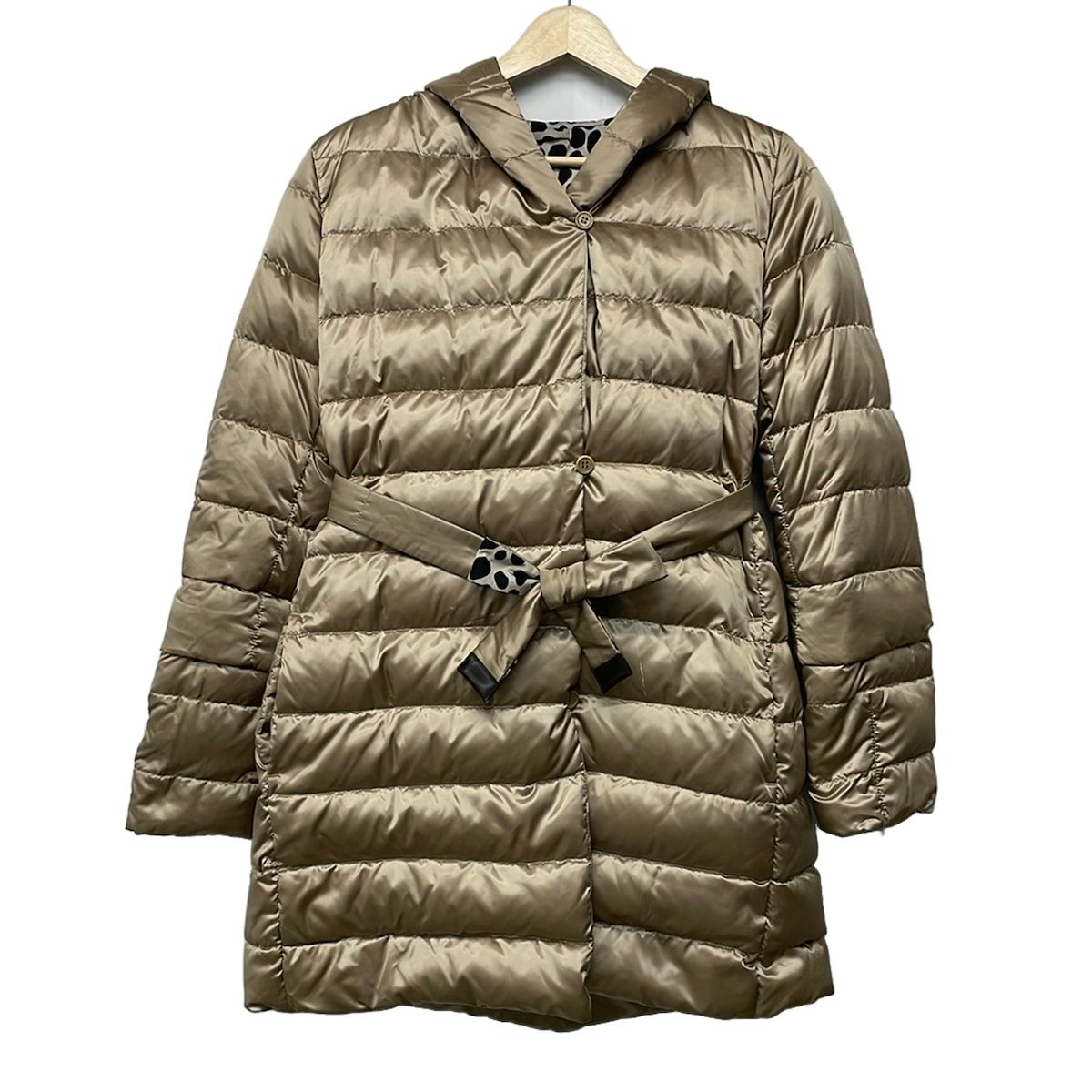 Max Mara S Down Coat 42 M Gold Reversible Sleeves Detachable Bag Winter