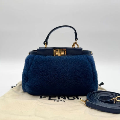 Fendi Shoulder Bag Micro Peekaboo Shearling Blue