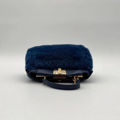 Fendi Shoulder Bag Micro Peekaboo Shearling Blue — view 5
