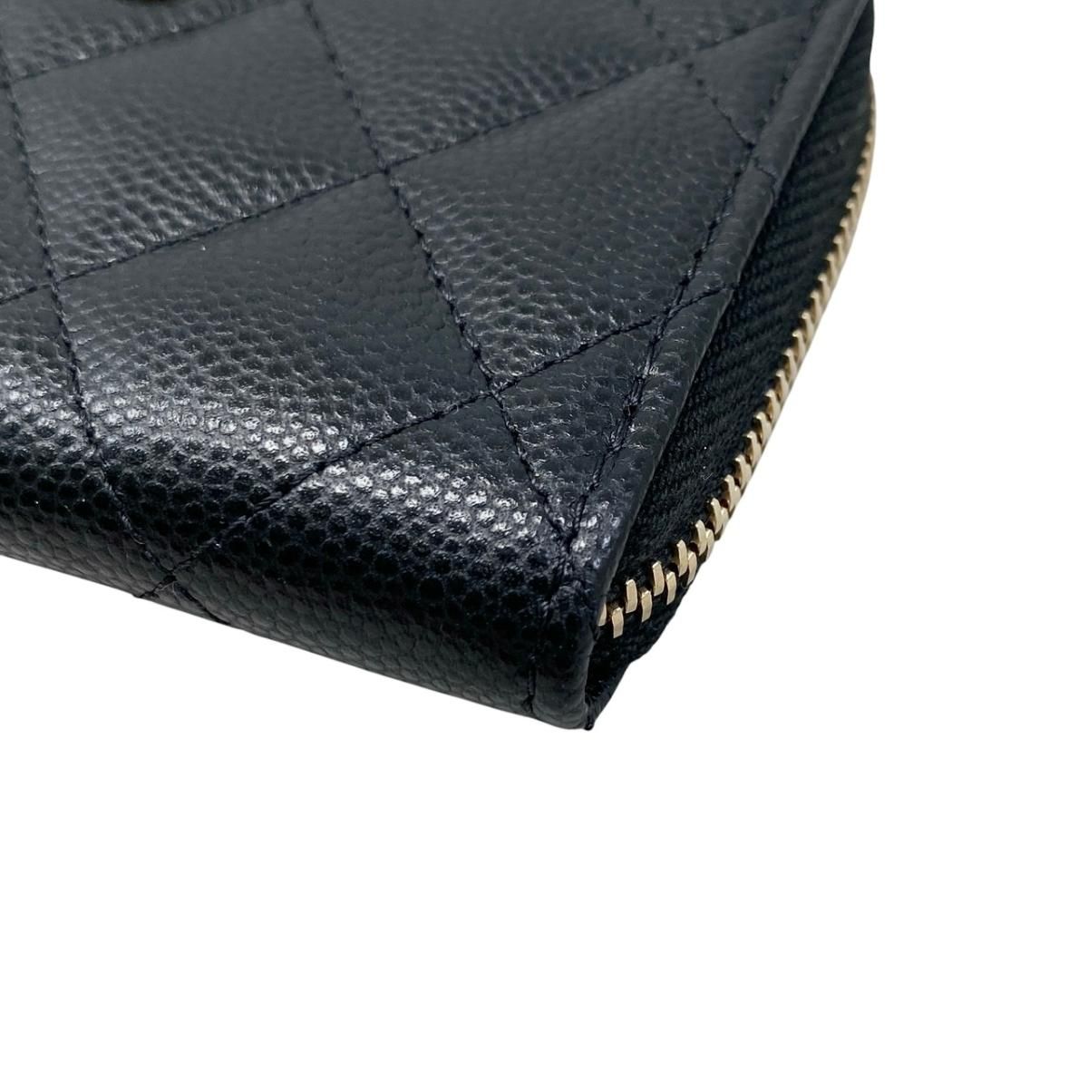 Chanel Card Case Coin Purse Quilted CC Logo Caviar Leather Black Gold — view 4