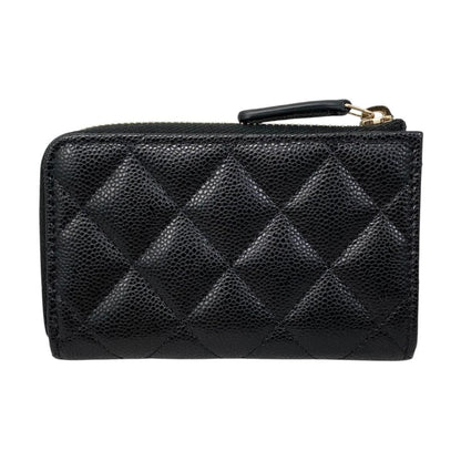 Chanel Card Case Coin Purse Quilted CC Logo Caviar Leather Black Gold — view 2