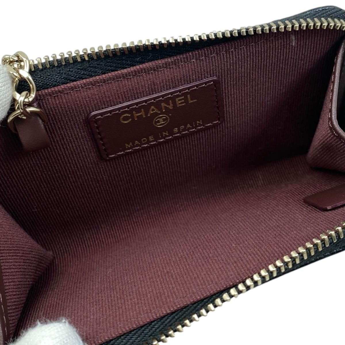 Chanel Card Case Coin Purse Quilted CC Logo Caviar Leather Black Gold — view 6