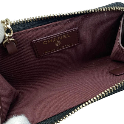Chanel Card Case Coin Purse Quilted CC Logo Caviar Leather Black Gold — view 6