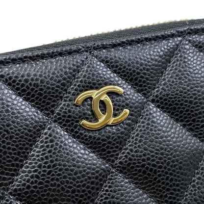 Chanel Card Case Coin Purse Quilted CC Logo Caviar Leather Black Gold — view 5