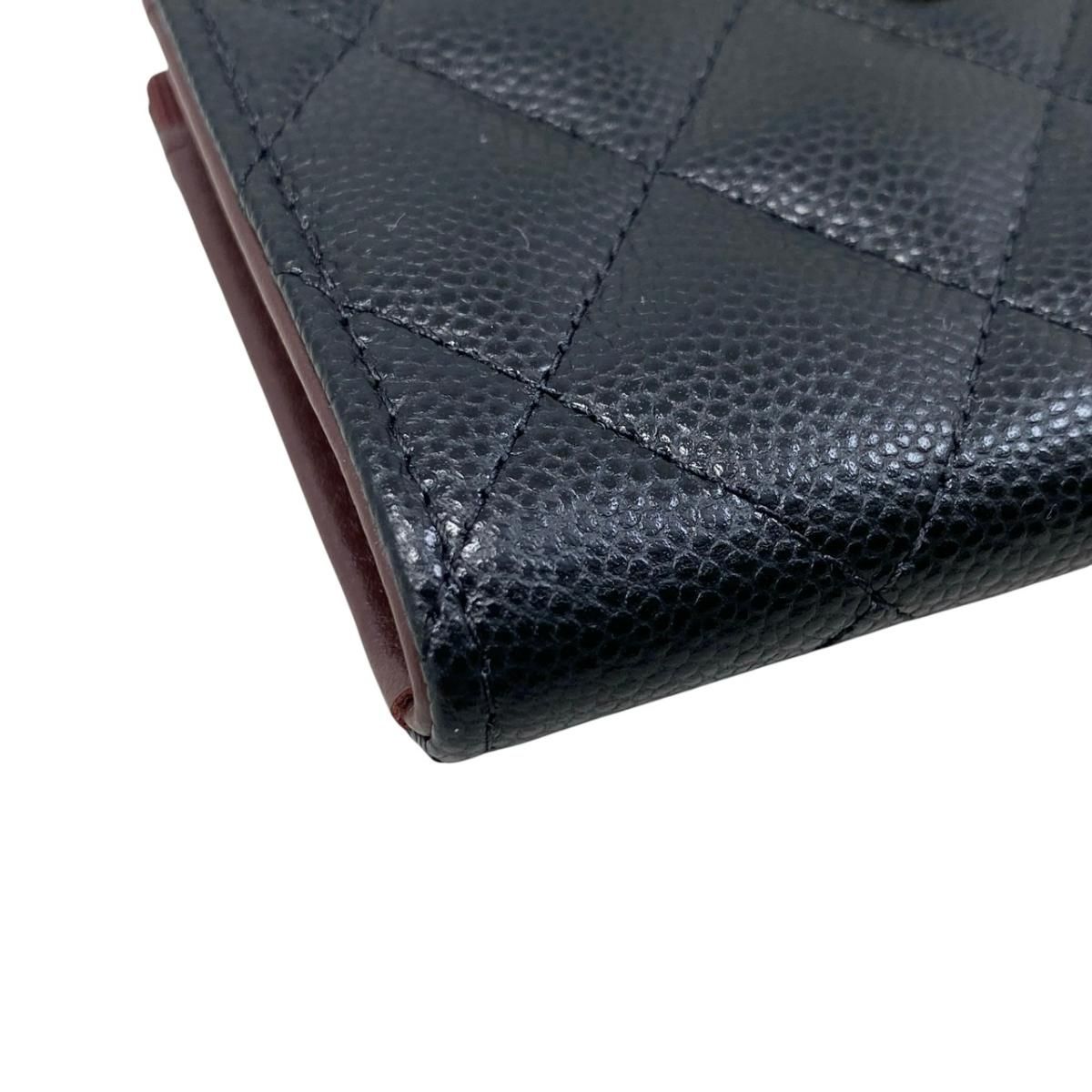 Chanel Card Case Coin Purse Quilted CC Logo Caviar Leather Black Gold — view 3