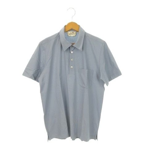 Hermes Polo Shirt Short Sleeve Cotton Orange Box M Light Blue