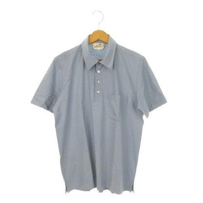 Hermes Polo Shirt Short Sleeve Cotton Orange Box M Light Blue