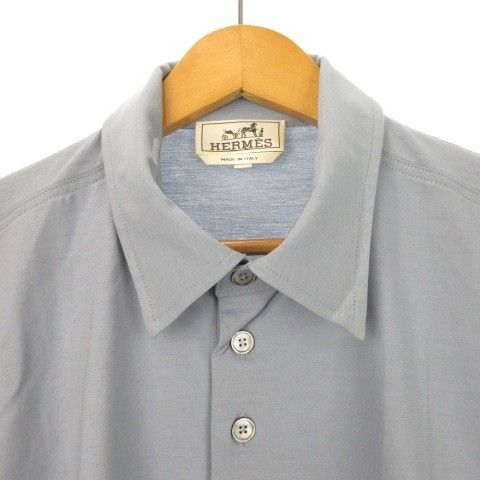 Hermes Polo Shirt Short Sleeve Cotton Orange Box M Light Blue — view 3
