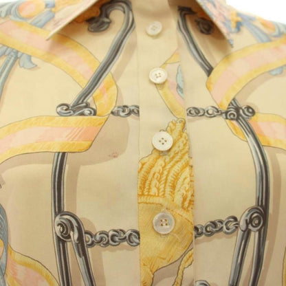 Hermes Vintage Scarf Pattern Silk Cotton Knit Contrast Shirt Blouse Long Sleeve — view 7