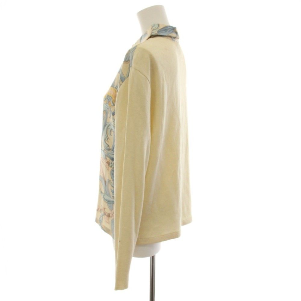 Hermes Vintage Scarf Pattern Silk Cotton Knit Contrast Shirt Blouse Long Sleeve — view 3
