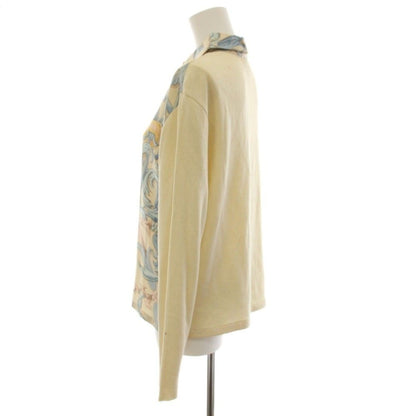 Hermes Vintage Scarf Pattern Silk Cotton Knit Contrast Shirt Blouse Long Sleeve — view 3
