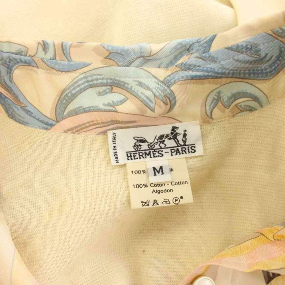Hermes Vintage Scarf Pattern Silk Cotton Knit Contrast Shirt Blouse Long Sleeve — view 4