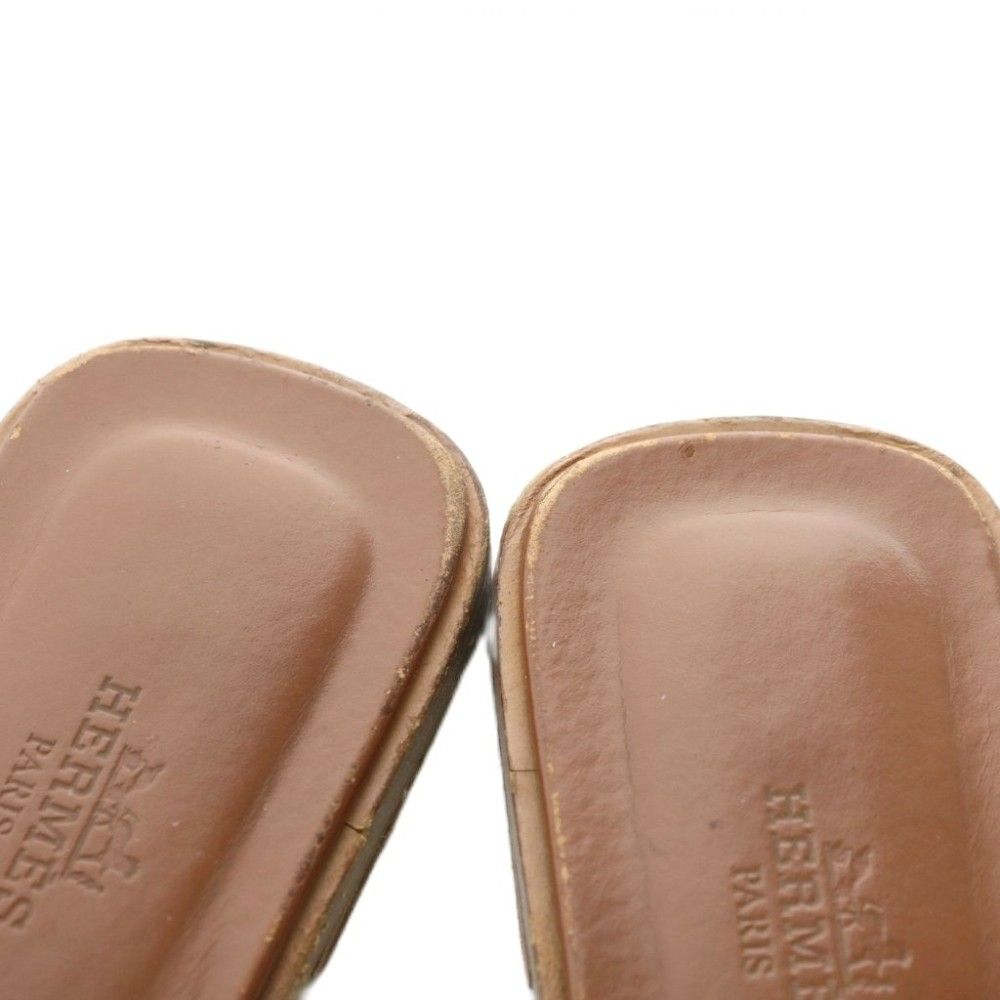 Hermes Oran Sandals Leather Open Toe Flat 38 Brown — view 4