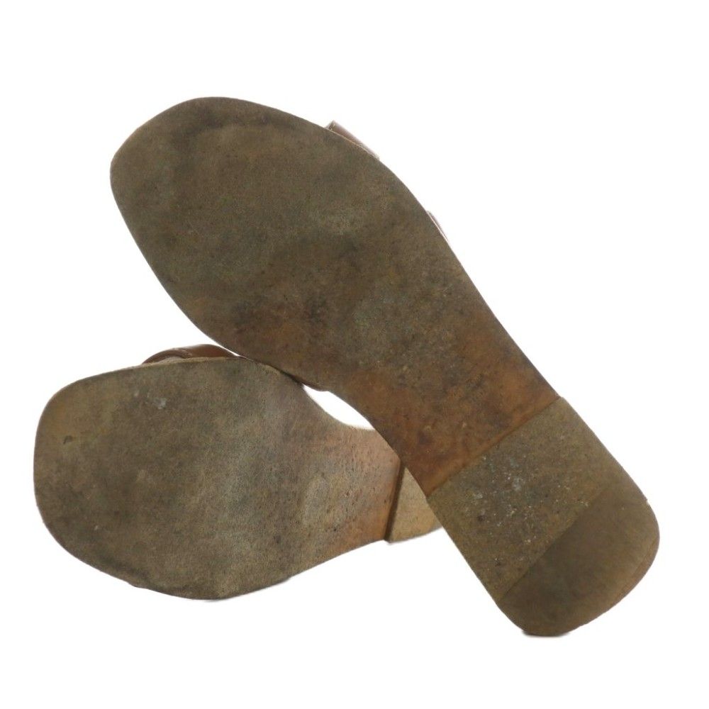 Hermes Oran Sandals Leather Open Toe Flat 38 Brown — view 6
