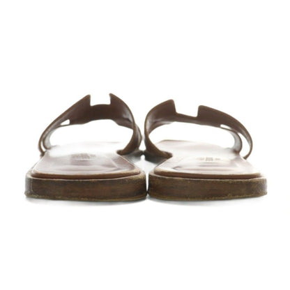 Hermes Oran Sandals Leather Open Toe Flat 38 Brown — view 5