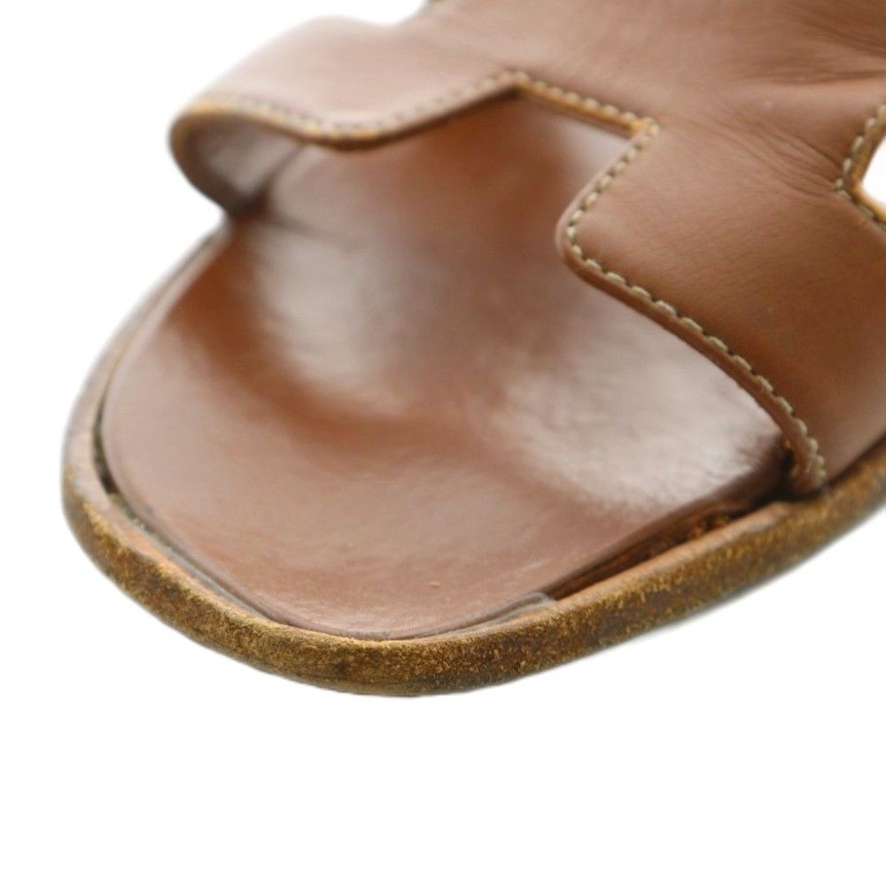 Hermes Oran Sandals Leather Open Toe Flat 38 Brown — view 9
