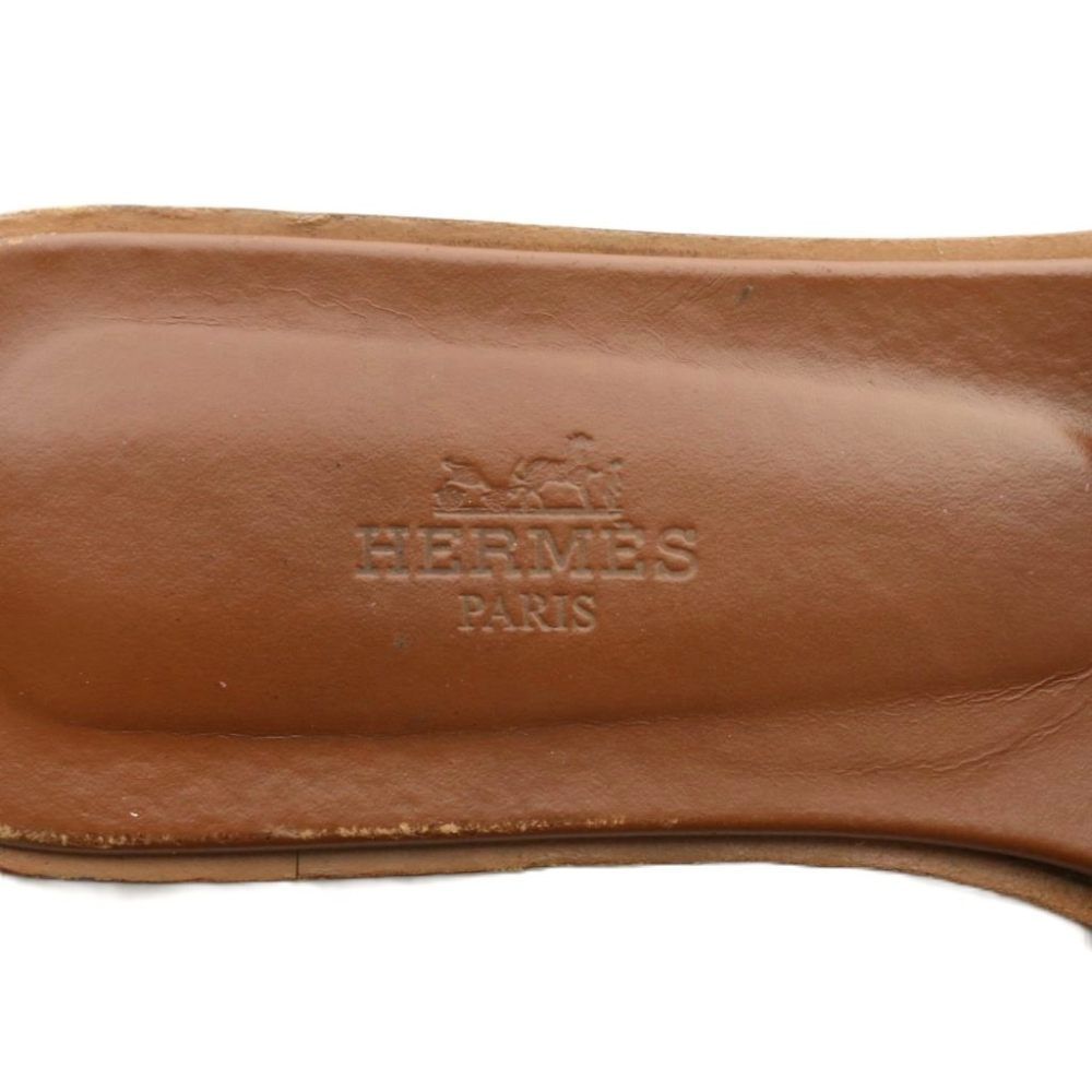 Hermes Oran Sandals Leather Open Toe Flat 38 Brown — view 7