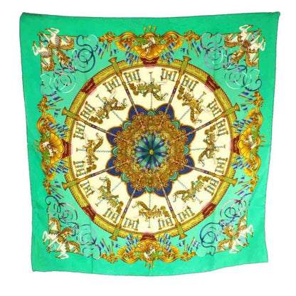 Hermes Carre 90 Luna Park Amusement Scarf Silk All Over Pattern Green