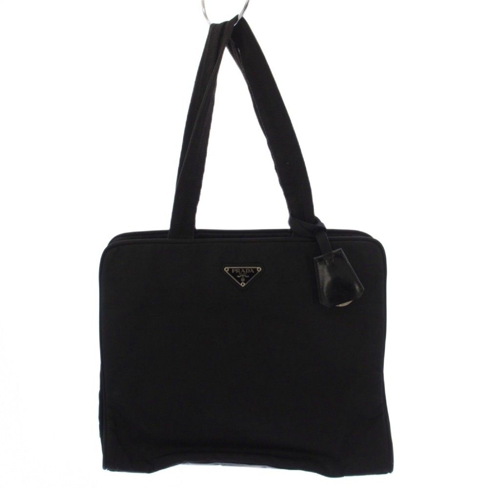 Prada Tote Triangle Plate Logo Nylon Black