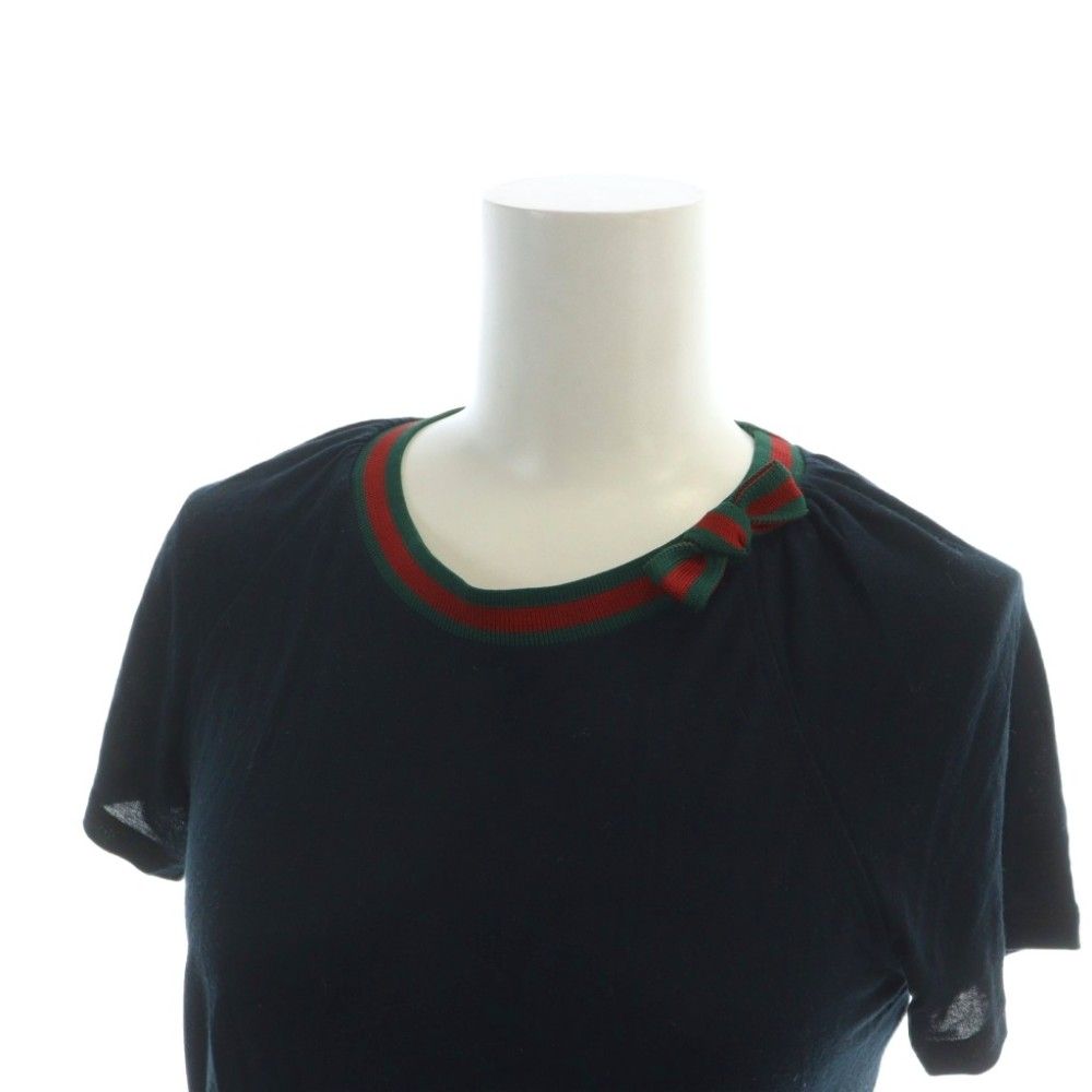 Gucci T-Shirt Short Sleeve Ribbon Sherry Line Logo Light Hands XS Navy — view 4