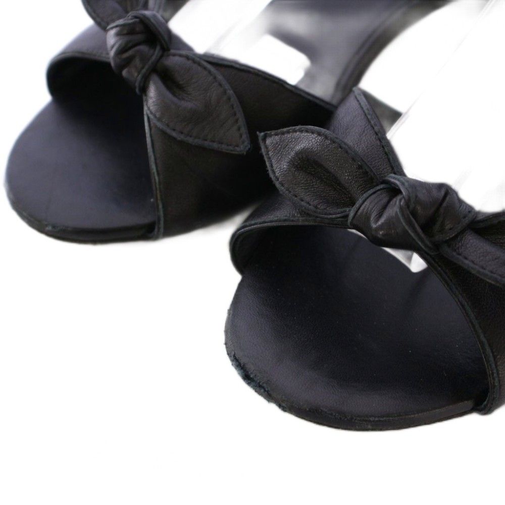Chanel Strap Sandals Ankle Round Toe Heels Leather Ribbon One Color CC Logo — view 4