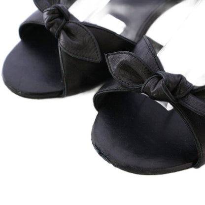 Chanel Strap Sandals Ankle Round Toe Heels Leather Ribbon One Color CC Logo — view 4