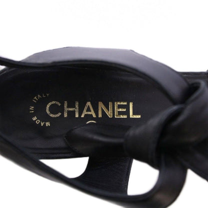 Chanel Strap Sandals Ankle Round Toe Heels Leather Ribbon One Color CC Logo — view 7