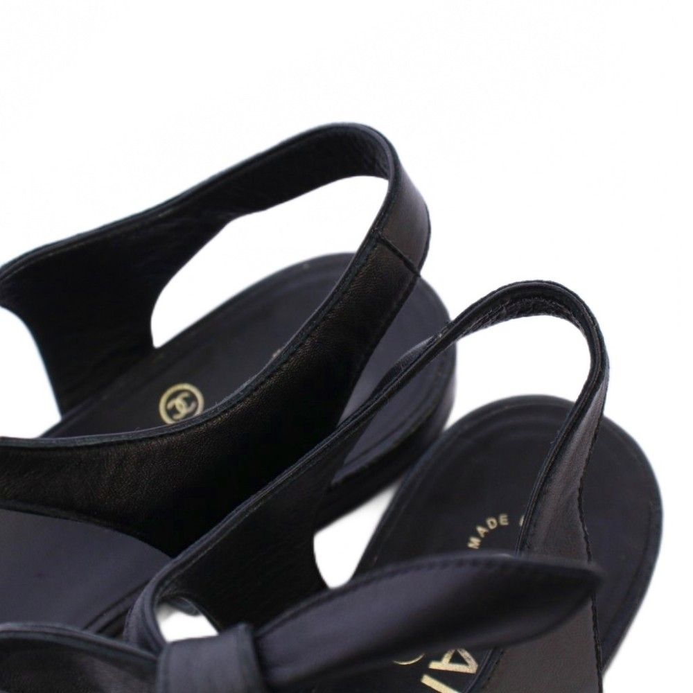 Chanel Strap Sandals Ankle Round Toe Heels Leather Ribbon One Color CC Logo — view 5