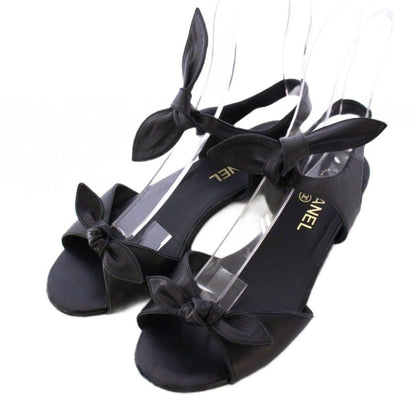 Chanel Strap Sandals Ankle Round Toe Heels Leather Ribbon One Color CC Logo