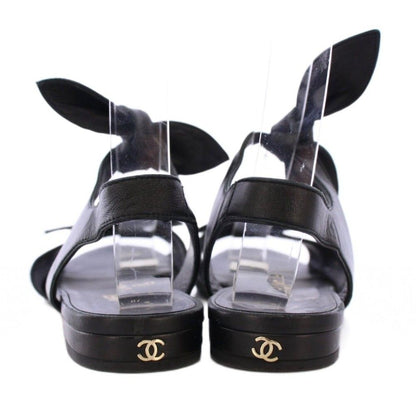 Chanel Strap Sandals Ankle Round Toe Heels Leather Ribbon One Color CC Logo — view 3