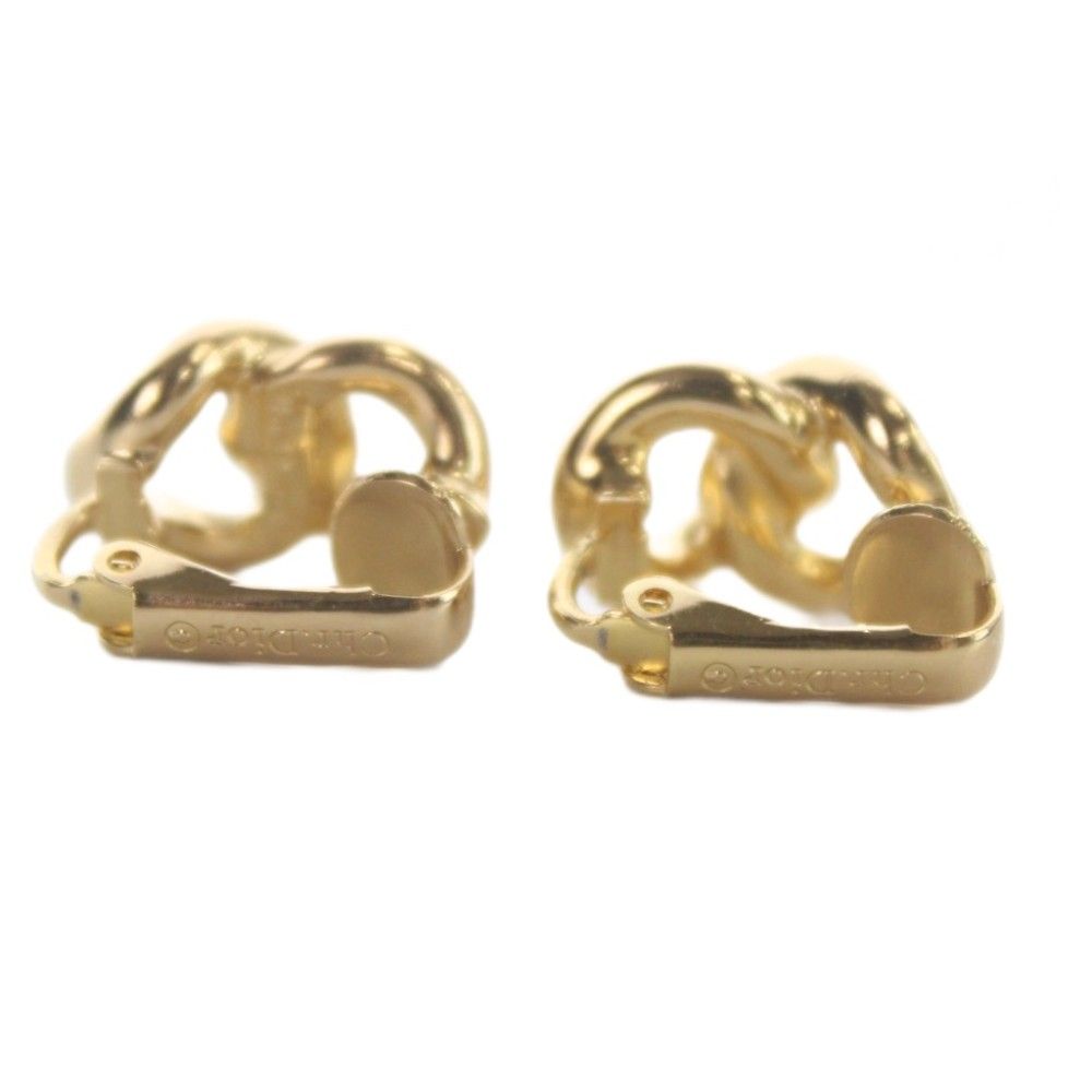 Dior Earrings Clip on Rhinestone Logo Gold — view 3