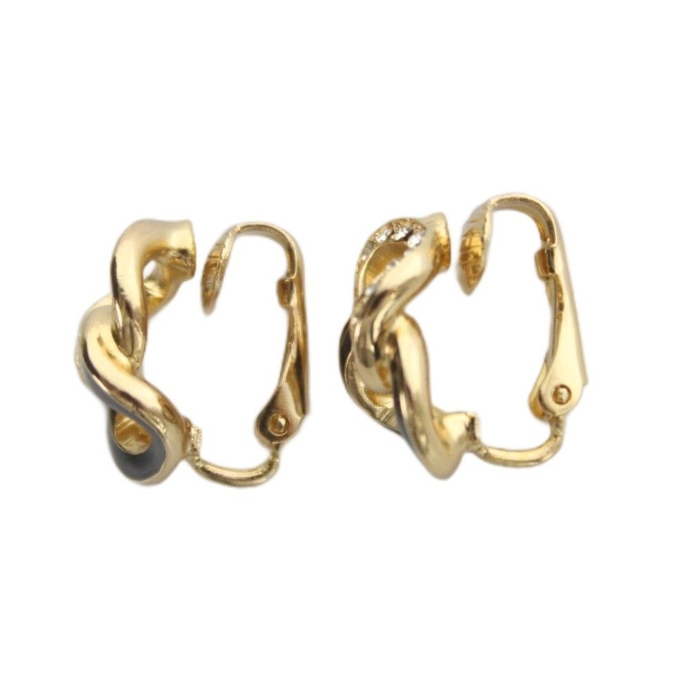 Dior Earrings Clip on Rhinestone Logo Gold — view 2