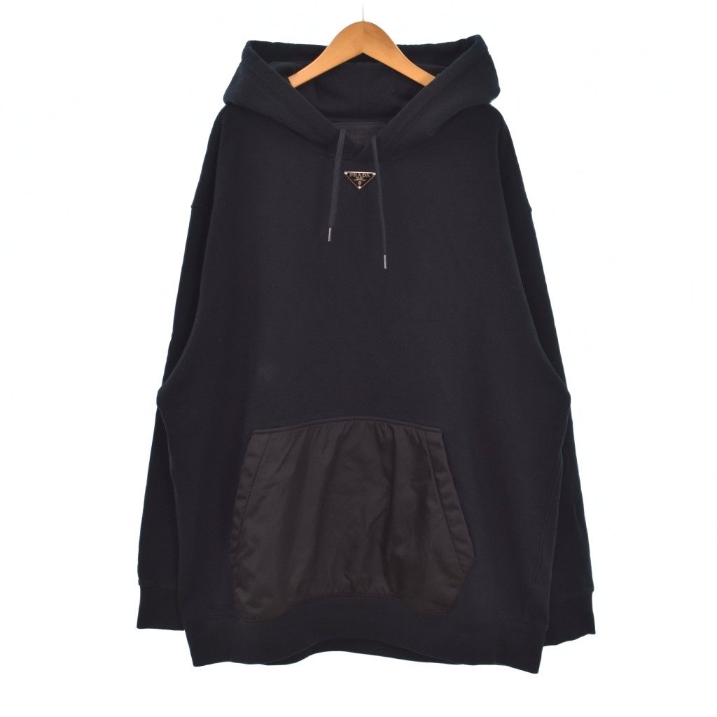 Prada Hoodie Re-Nylon Triangle Logo Hood Nylon Trim XXL Black