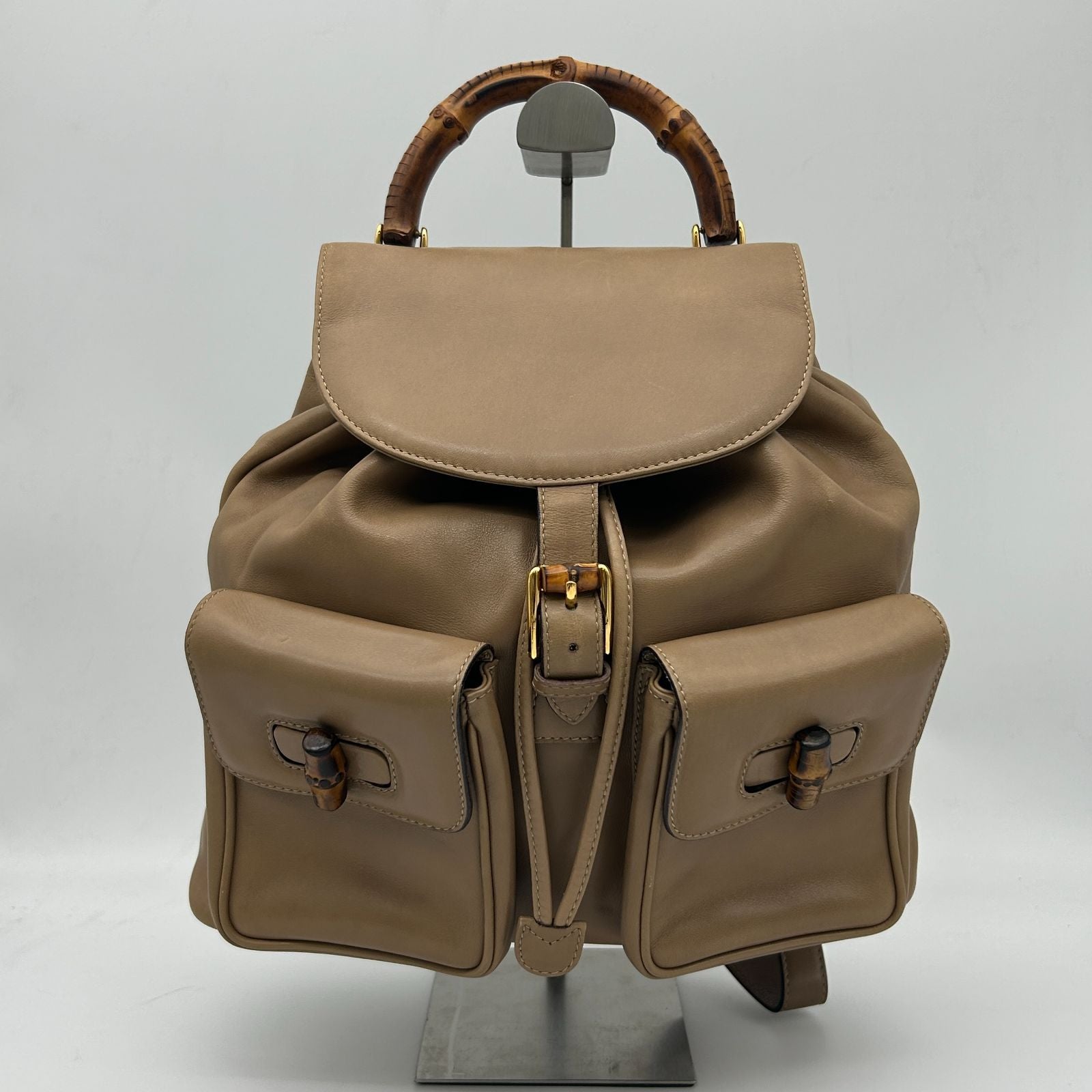 Gucci Bamboo Backpack Shoulder Bag Beige Brown