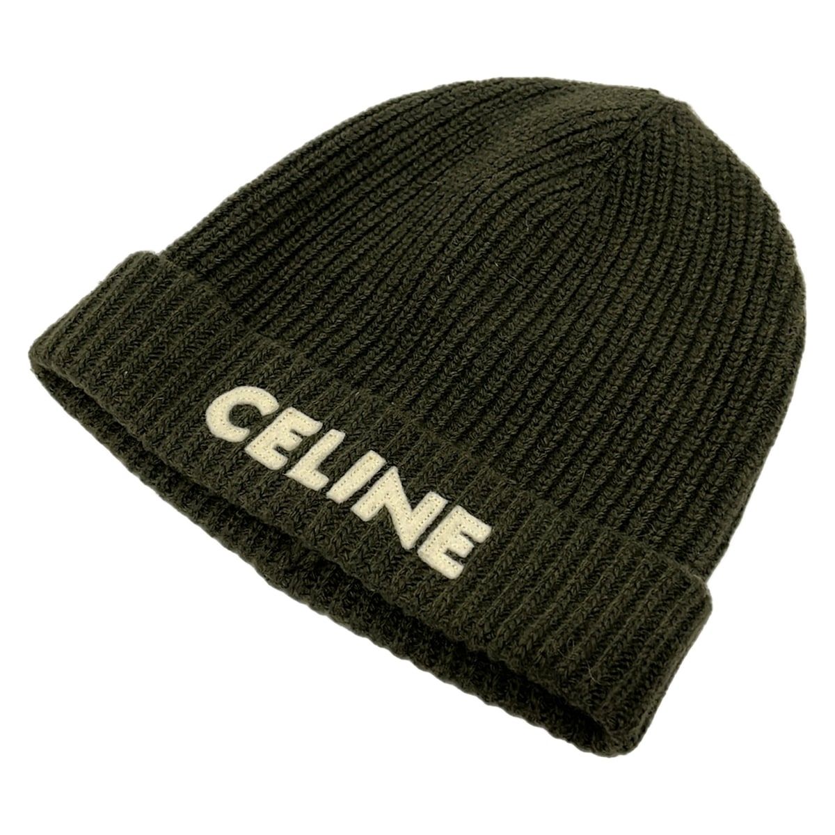 Celine Knit Hat Dark Green Ivory Wool