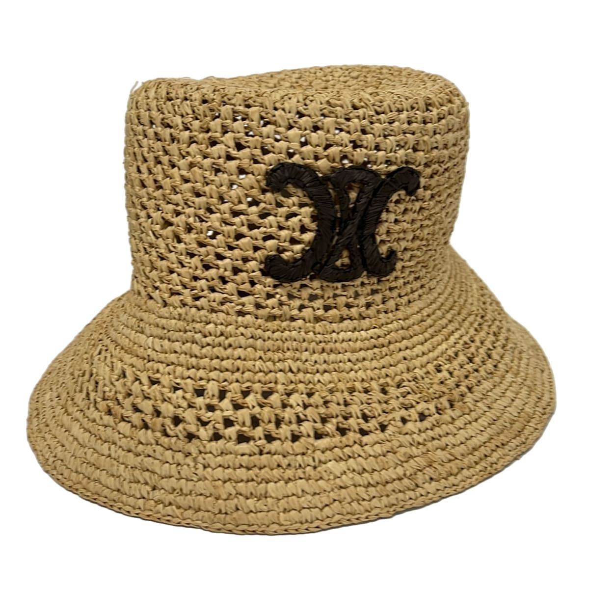 Celine Hat M Beige Dark Brown Straw