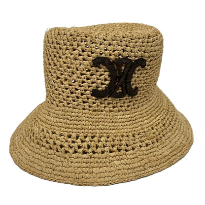 Celine Hat M Beige Dark Brown Straw