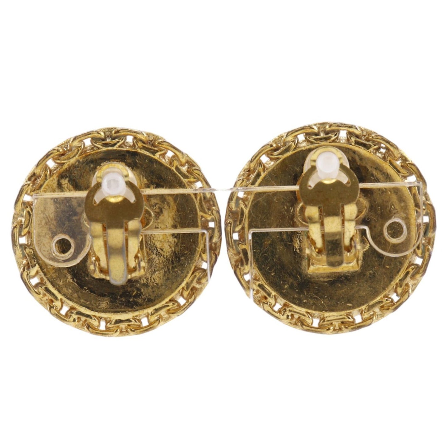 Chanel CC Logo Vintage Gold Plated Plastic Black Earrings — view 3