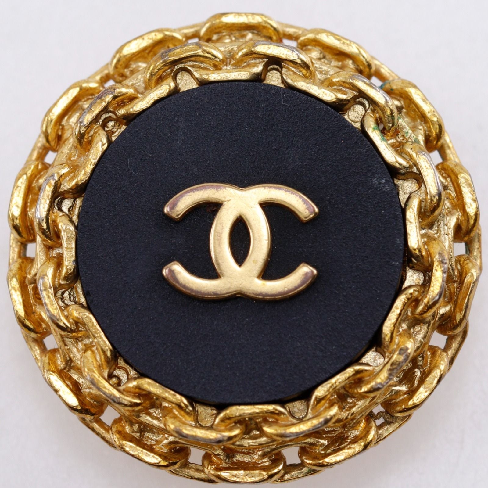Chanel CC Logo Vintage Gold Plated Plastic Black Earrings — view 7