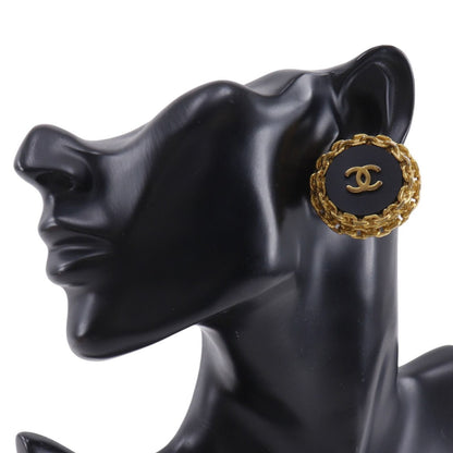 Chanel CC Logo Vintage Gold Plated Plastic Black Earrings — view 2