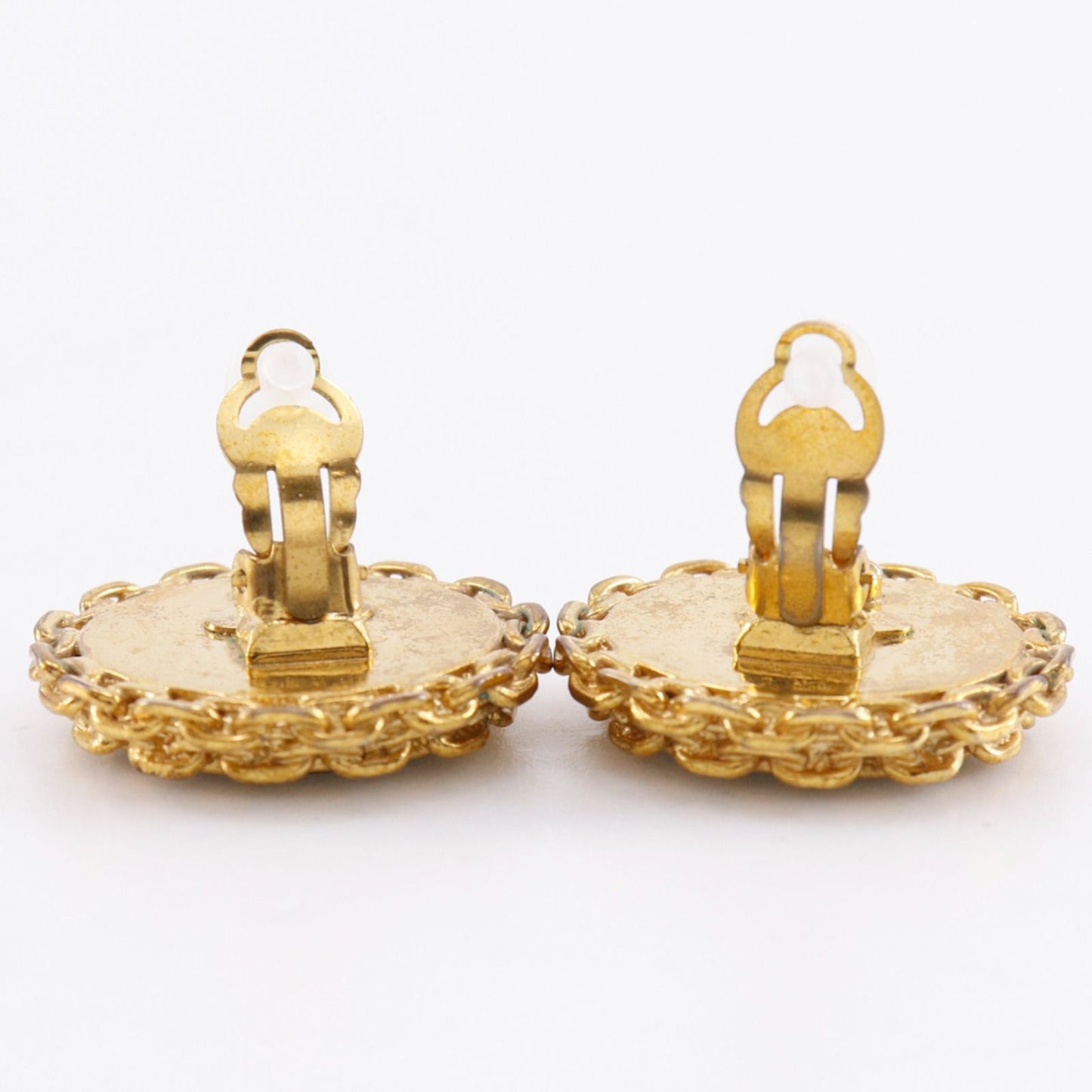 Chanel CC Logo Vintage Gold Plated Plastic Black Earrings — view 5