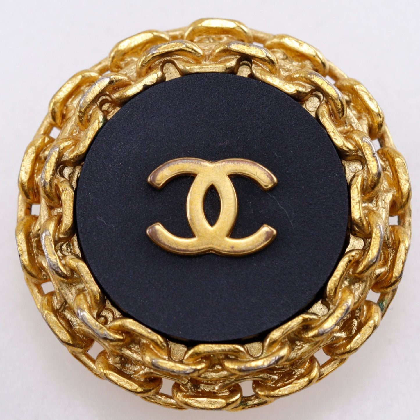 Chanel CC Logo Vintage Gold Plated Plastic Black Earrings — view 8