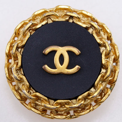 Chanel CC Logo Vintage Gold Plated Plastic Black Earrings — view 8
