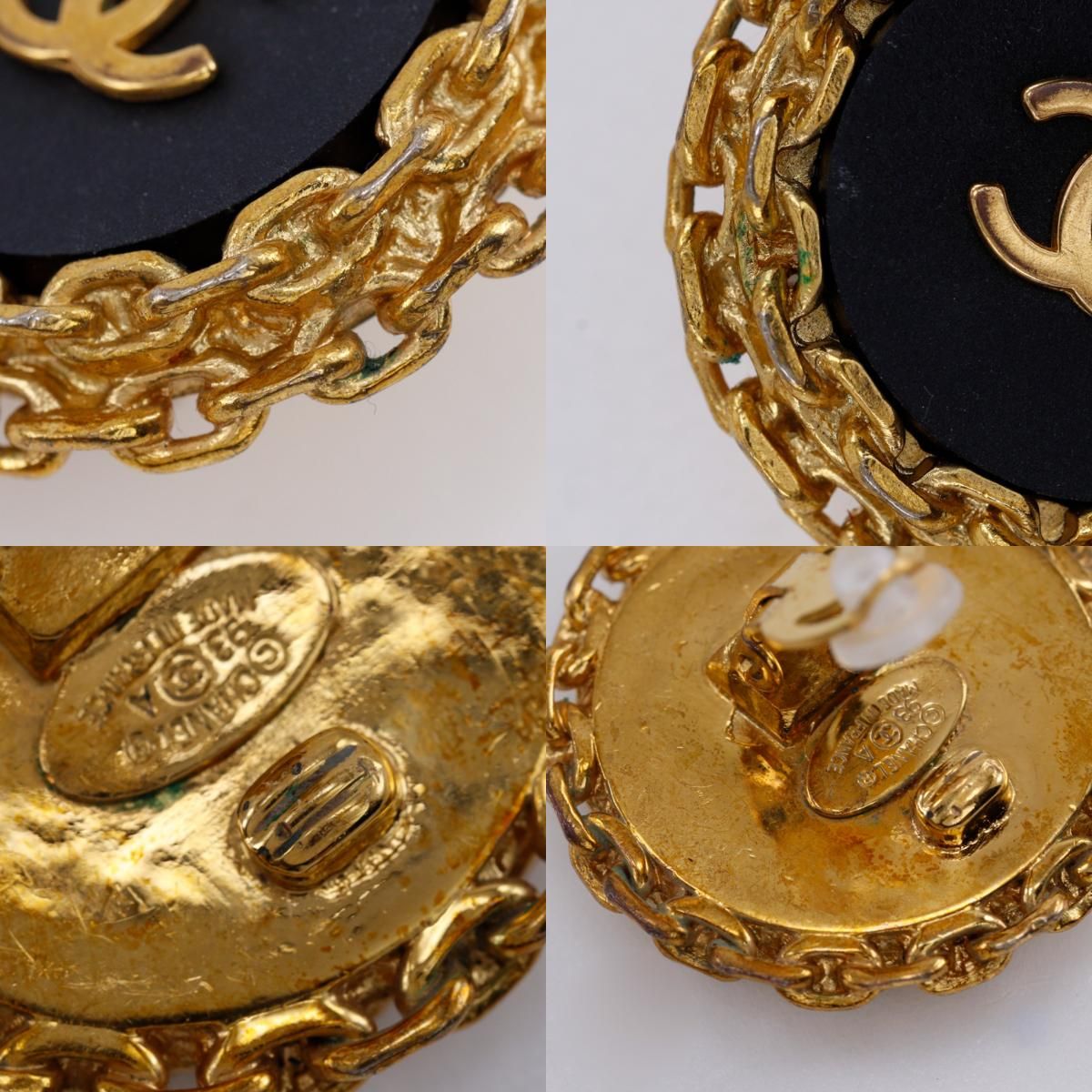 Chanel CC Logo Vintage Gold Plated Plastic Black Earrings — view 9