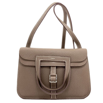 Hermes Halzan 25 Etoupe Silver Handbag Taurillon
