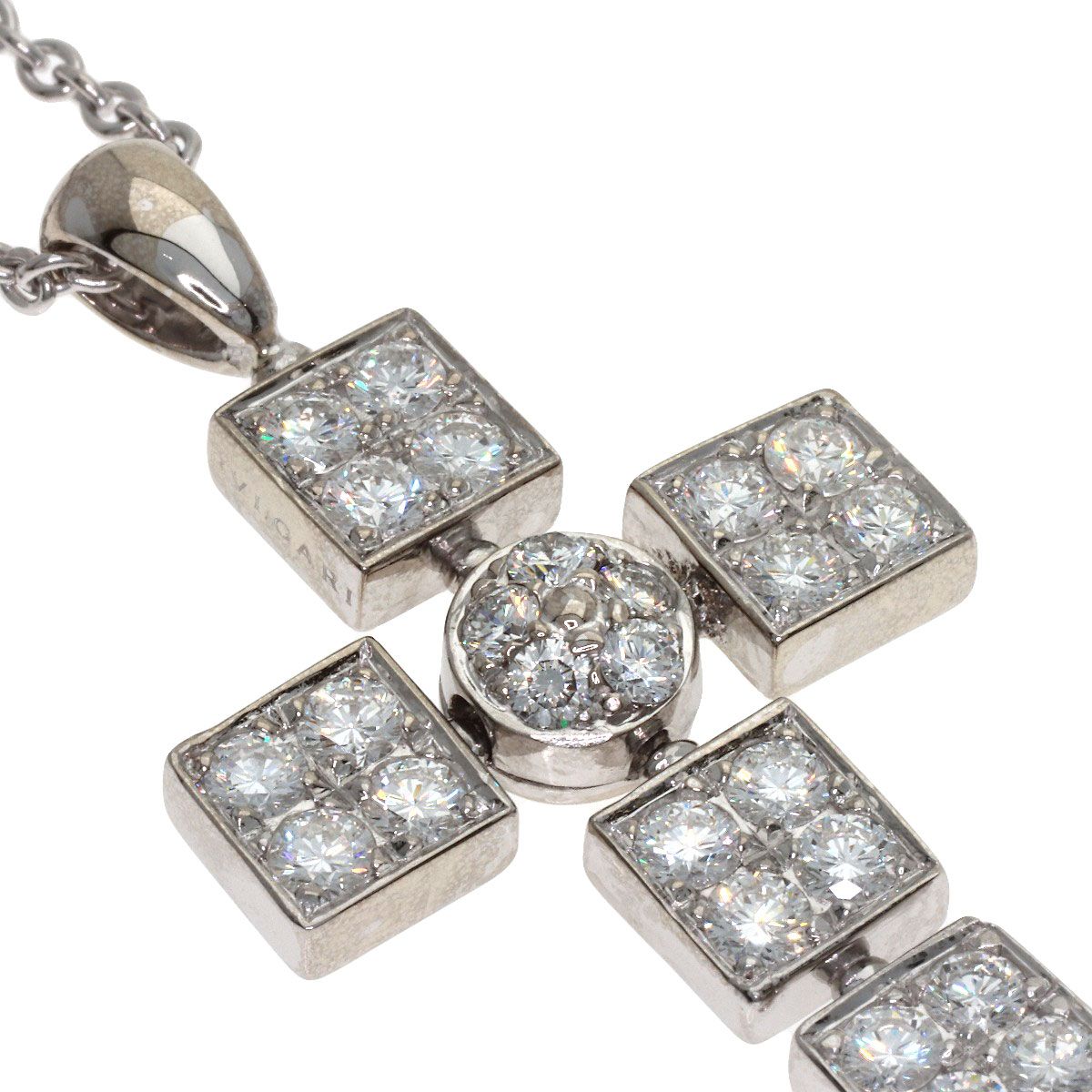 Bvlgari Lucia Latin Cross Diamond Necklace 18k White Gold — view 9