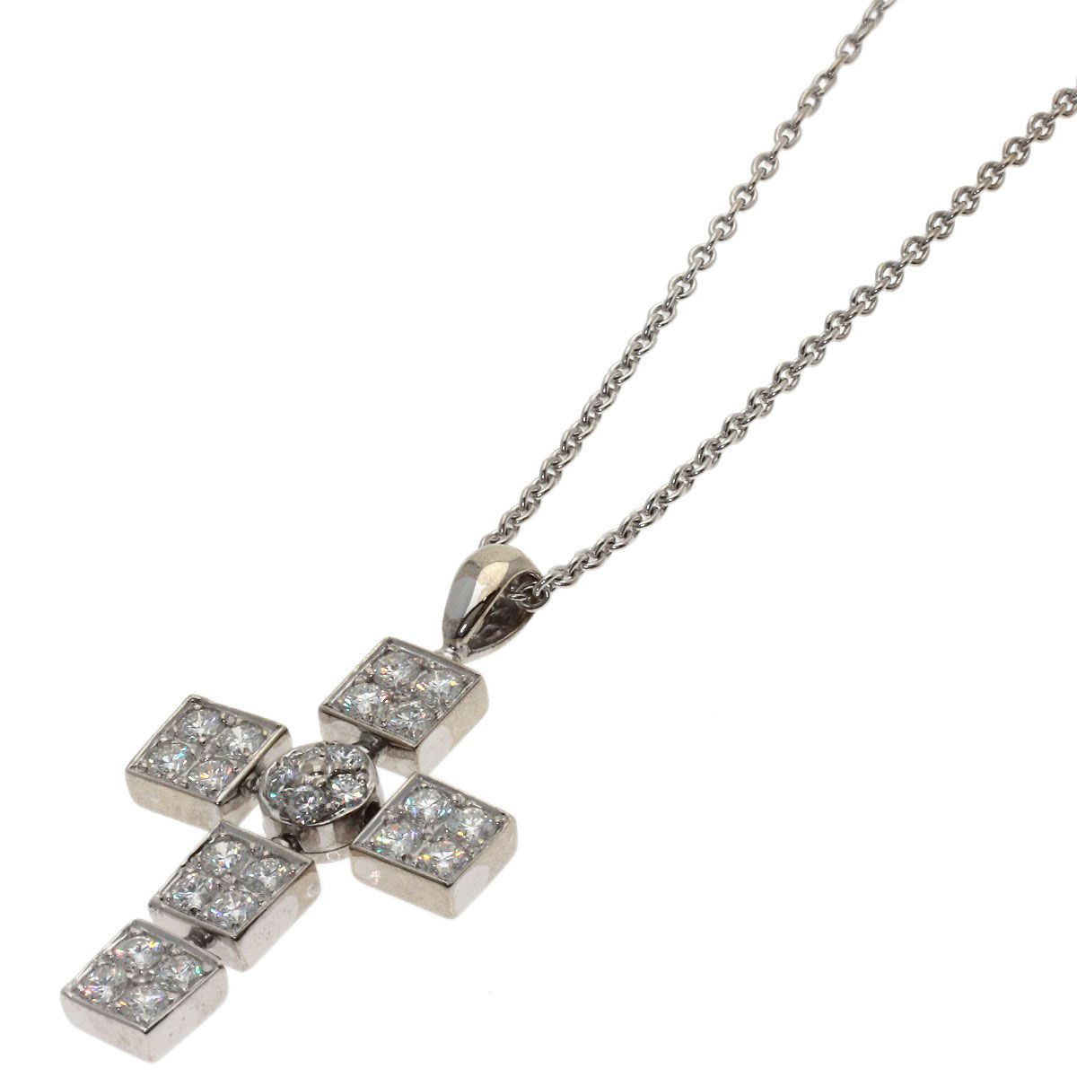 Bvlgari Lucia Latin Cross Diamond Necklace 18k White Gold