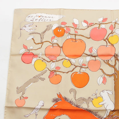 Hermes Carre 90 le Pommier Sellier le Series Silk Scarf Horse Apple Animal Beige — view 2
