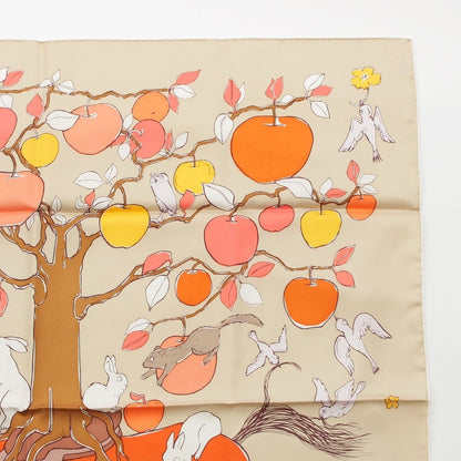 Hermes Carre 90 le Pommier Sellier le Series Silk Scarf Horse Apple Animal Beige — view 3